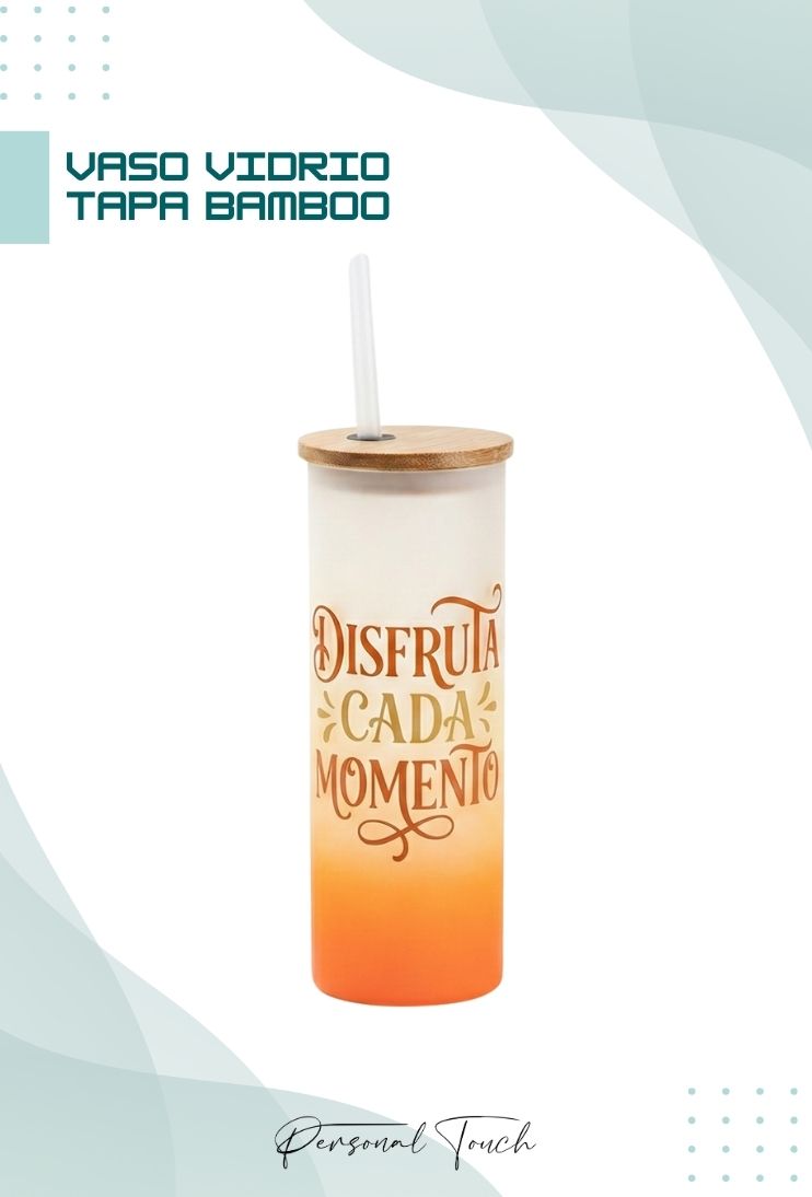 Vaso de vidrio con tapa de Bamboo y sorbito - Imagen 2